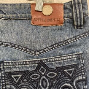 ANTIK DENIM JEANS SZ 34x33 Embroidered Pockets Y2K